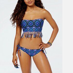 NWT Raisins Swimsuit Bikini 2 piece set S Fringed In Your Dreams Bali Printed